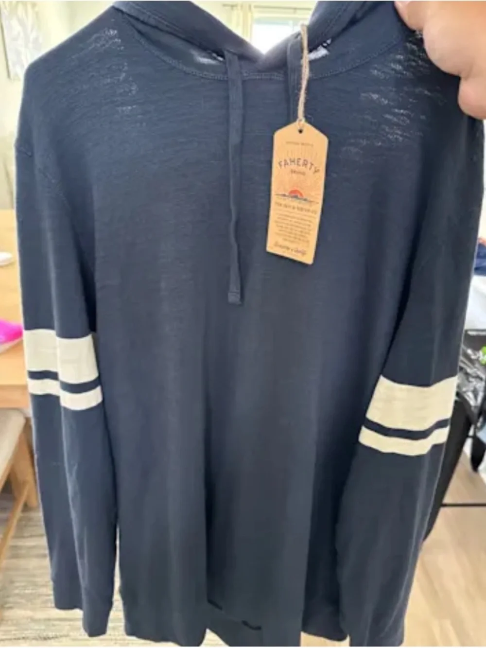 Faherty dume stripe navy sun washed slub hoodie